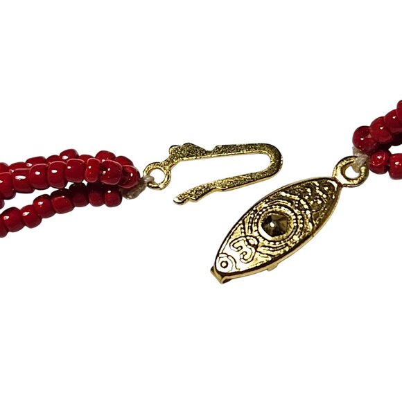 Vintage Red Glass Bead Chunky Necklace Silver Tone Filigree Beads Fashion Women - Picture 4 of 5